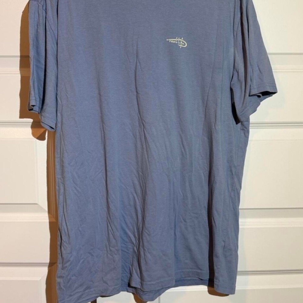 Reel Life blue cotton & polyester t-shirt with white graphic of crossed fishing